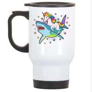 Funny Rainbow Unicorn Riding Shark Stainless Steel Travel Mug