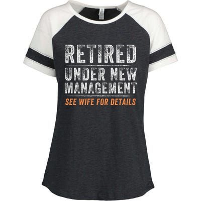 Funny Retired Under New Management See Wife For Details Enza Ladies Jersey Colorblock Tee