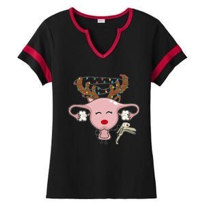 Festive Reindeer Uterus Nurse Speculum Xmas Light Obgyn Ladies Halftime Notch Neck Tee