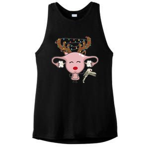 Festive Reindeer Uterus Nurse Speculum Xmas Light Obgyn Ladies PosiCharge Tri-Blend Wicking Tank