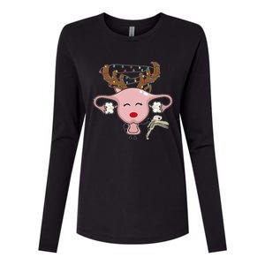 Festive Reindeer Uterus Nurse Speculum Xmas Light Obgyn Womens Cotton Relaxed Long Sleeve T-Shirt