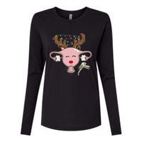 Festive Reindeer Uterus Nurse Speculum Xmas Light Obgyn Womens Cotton Relaxed Long Sleeve T-Shirt