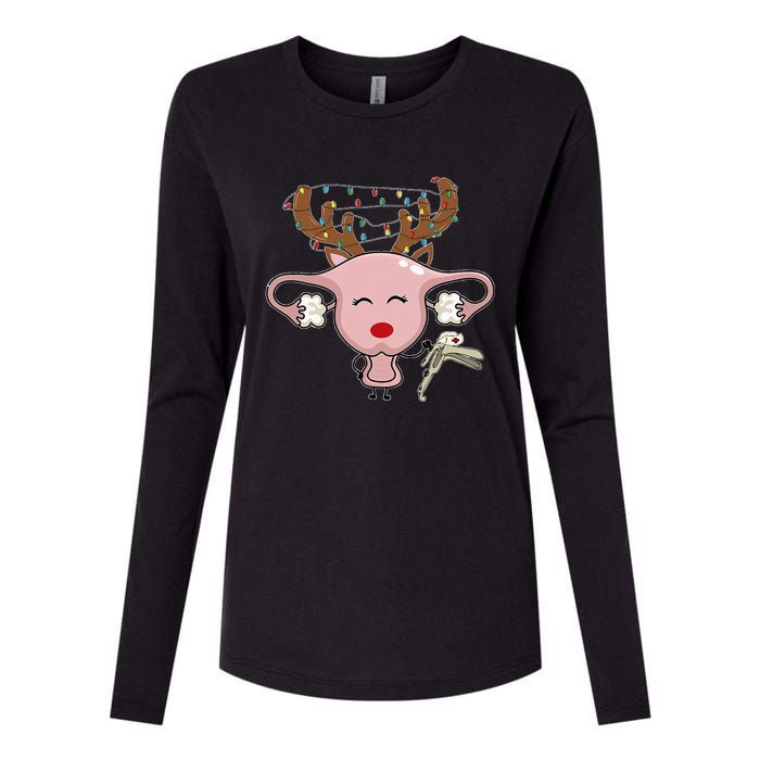 Festive Reindeer Uterus Nurse Speculum Xmas Light Obgyn Womens Cotton Relaxed Long Sleeve T-Shirt