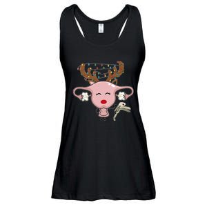 Festive Reindeer Uterus Nurse Speculum Xmas Light Obgyn Ladies Essential Flowy Tank