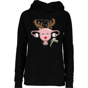 Festive Reindeer Uterus Nurse Speculum Xmas Light Obgyn Womens Funnel Neck Pullover Hood