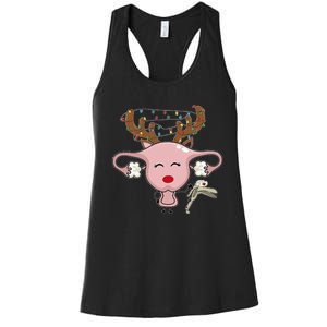 Festive Reindeer Uterus Nurse Speculum Xmas Light Obgyn Women's Racerback Tank