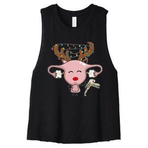 Festive Reindeer Uterus Nurse Speculum Xmas Light Obgyn Women's Racerback Cropped Tank