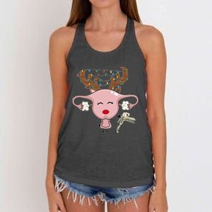 Festive Reindeer Uterus Nurse Speculum Xmas Light Obgyn Women's Knotted Racerback Tank