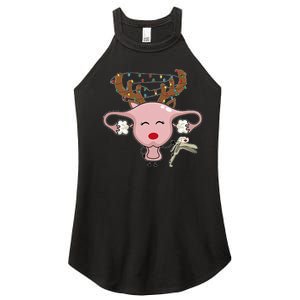 Festive Reindeer Uterus Nurse Speculum Xmas Light Obgyn Women's Perfect Tri Rocker Tank