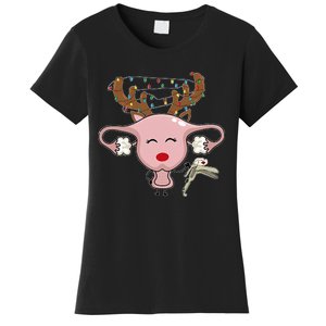 Festive Reindeer Uterus Nurse Speculum Xmas Light Obgyn Women's T-Shirt