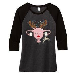 Festive Reindeer Uterus Nurse Speculum Xmas Light Obgyn Women's Tri-Blend 3/4-Sleeve Raglan Shirt