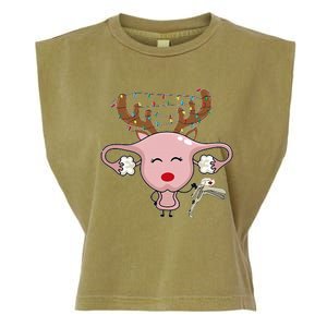 Festive Reindeer Uterus Nurse Speculum Xmas Light Obgyn Garment-Dyed Women's Muscle Tee