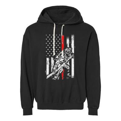 Firefighter Red Us Patriotic Funny Fireman American Flag Garment-Dyed Fleece Hoodie
