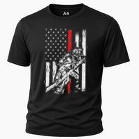 Firefighter Red Us Patriotic Funny Fireman American Flag Cooling Performance Crew T-Shirt