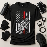 Firefighter Red Us Patriotic Funny Fireman American Flag Cooling Performance Crew T-Shirt