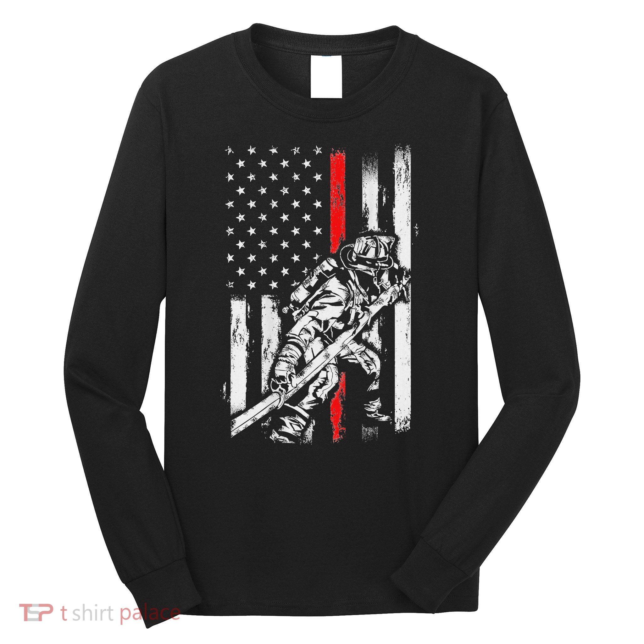 Firefighter Red Us Patriotic Funny Fireman American Flag Long Sleeve Shirt