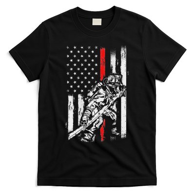 Firefighter Red Us Patriotic Funny Fireman American Flag T-Shirt