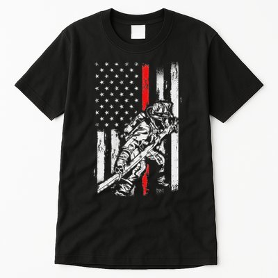 Firefighter Red Us Patriotic Funny Fireman American Flag Tall T-Shirt