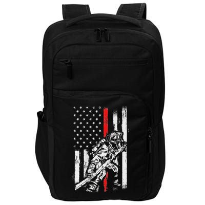 Firefighter Red Us Patriotic Funny Fireman American Flag Impact Tech Backpack