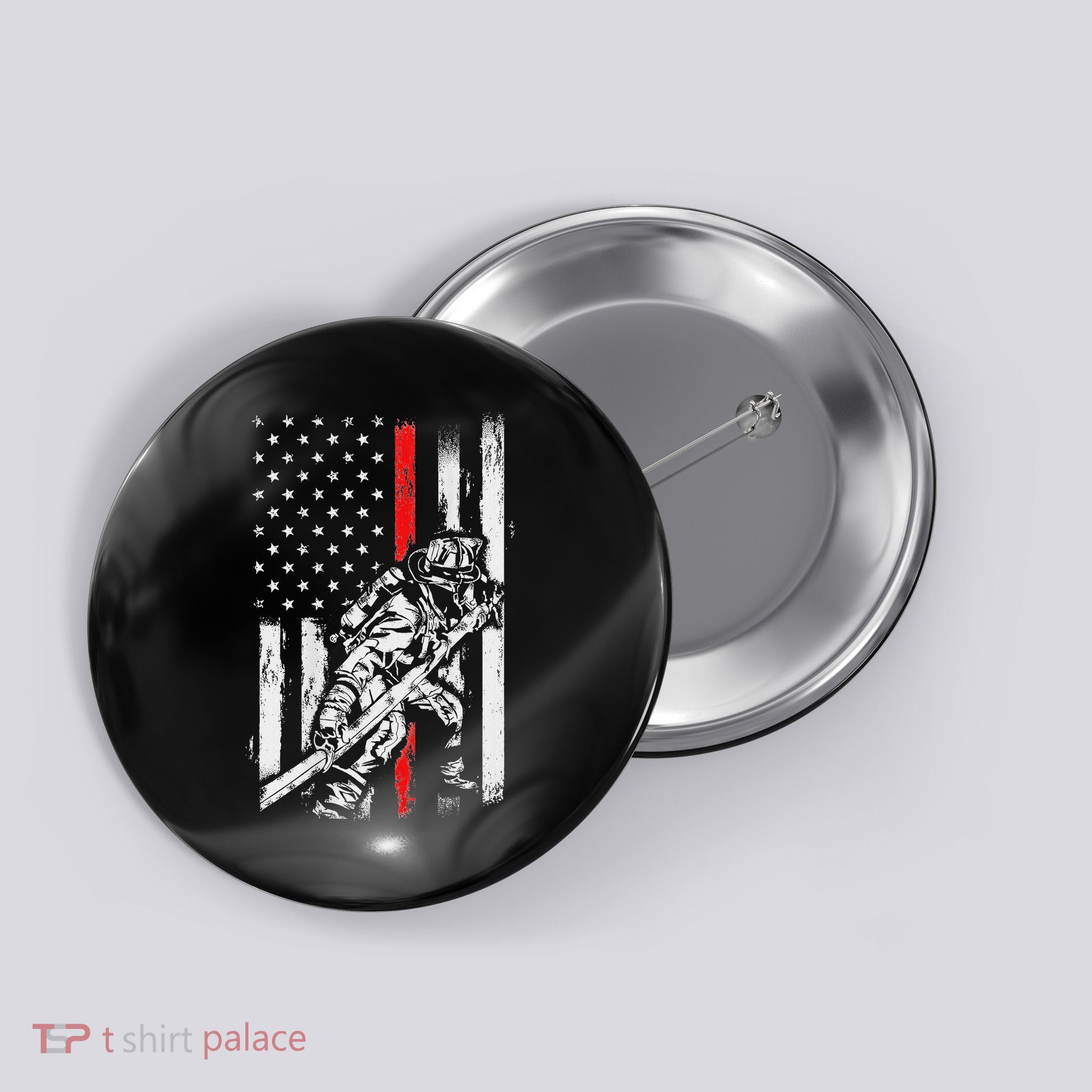 Firefighter Red Us Patriotic Funny Fireman American Flag Button