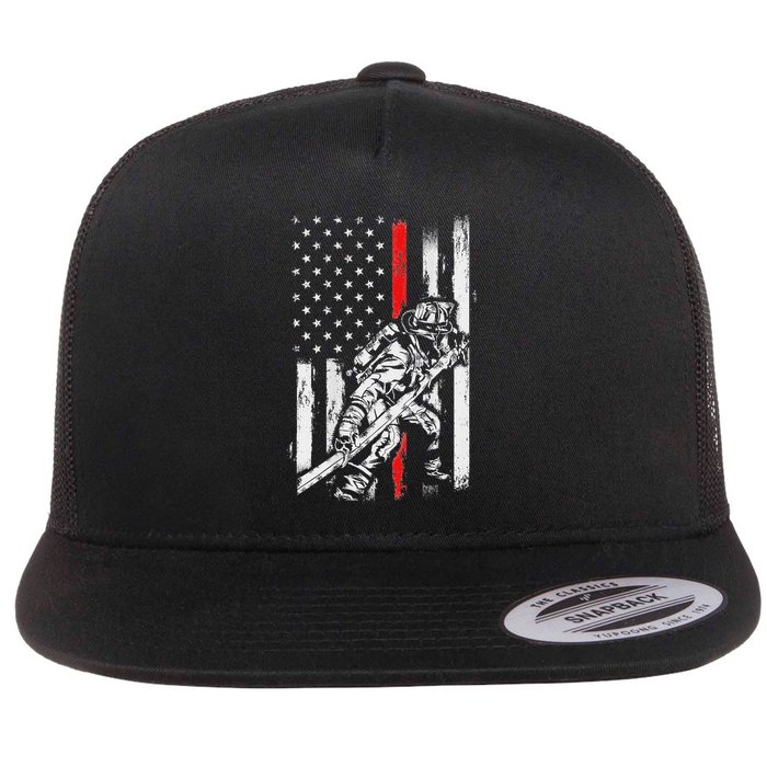 Firefighter Red Us Patriotic Funny Fireman American Flag Flatbill Hat