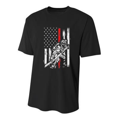 Firefighter Red Us Patriotic Funny Fireman American Flag Youth Performance Sprint T-Shirt