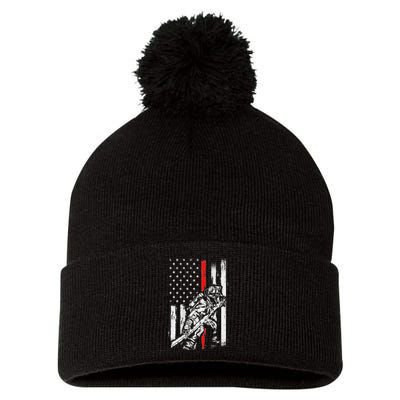 Firefighter Red Us Patriotic Funny Fireman American Flag Pom Pom 12in Knit Beanie