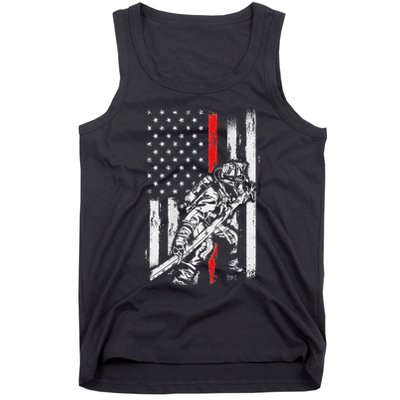 Firefighter Red Us Patriotic Funny Fireman American Flag Tank Top