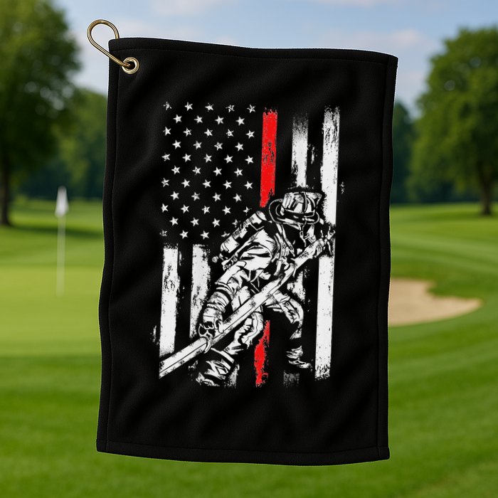 Firefighter Red Us Patriotic Funny Fireman American Flag Golf Towel