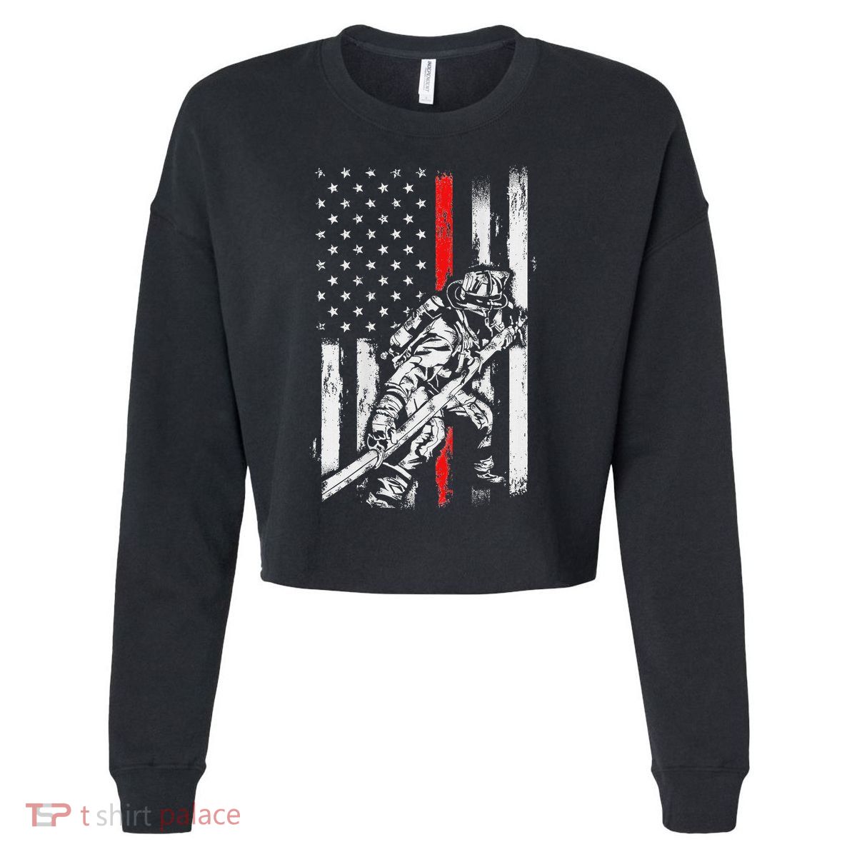 Firefighter Red Us Patriotic Funny Fireman American Flag Cropped Pullover Crew