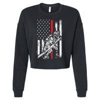 Firefighter Red Us Patriotic Funny Fireman American Flag Cropped Pullover Crew
