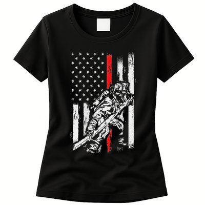 Firefighter Red Us Patriotic Funny Fireman American Flag Womens T-Shirt