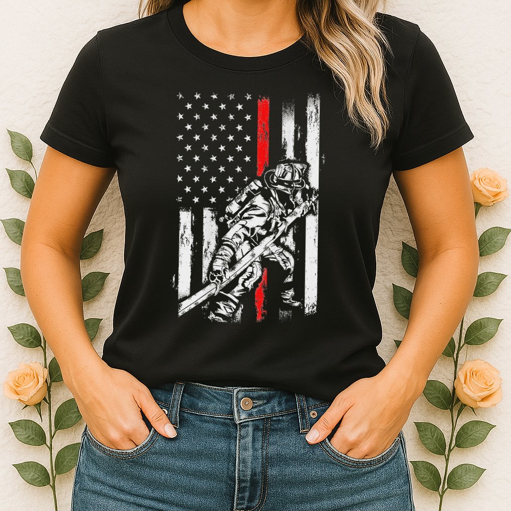 Firefighter Red Us Patriotic Funny Fireman American Flag Womens T-Shirt