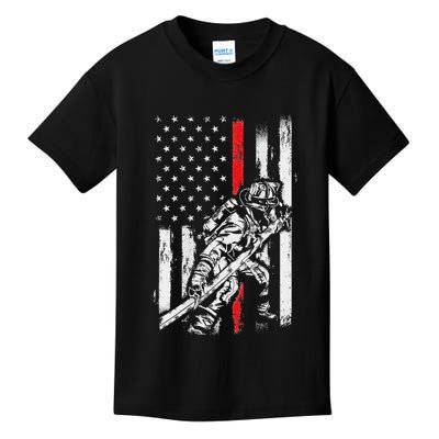 Firefighter Red Us Patriotic Funny Fireman American Flag Kids T-Shirt