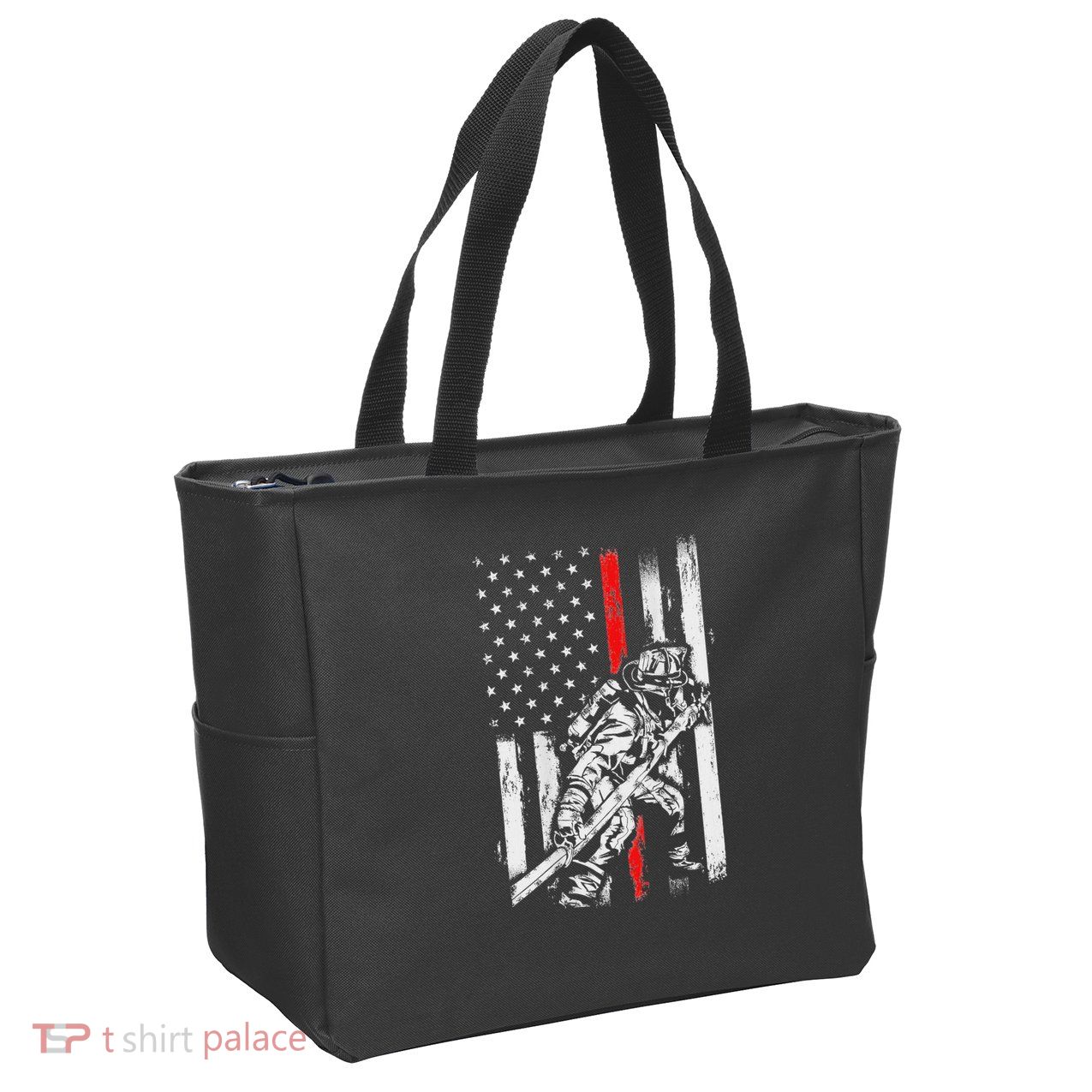 Firefighter Red Us Patriotic Funny Fireman American Flag Zip Tote Bag
