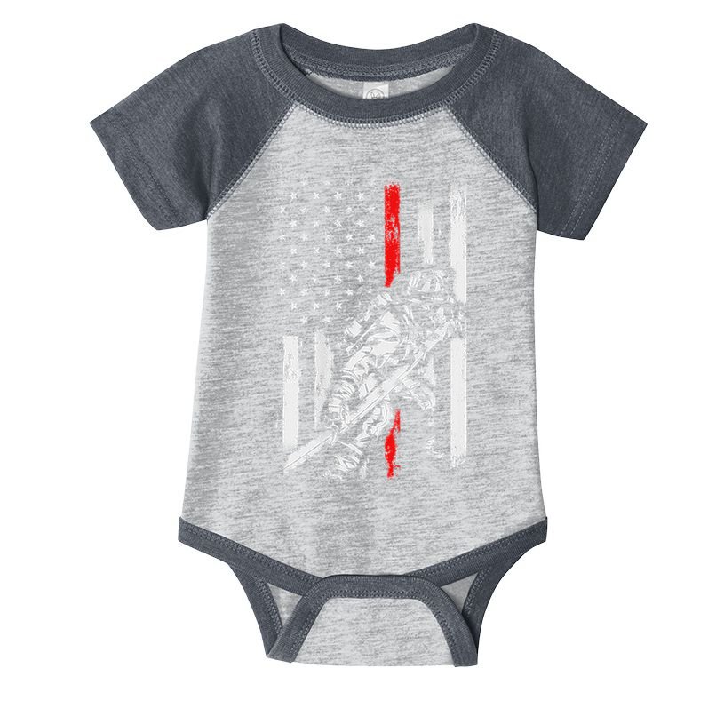 Firefighter Red Us Patriotic Funny Fireman American Flag Infant Baby Jersey Bodysuit