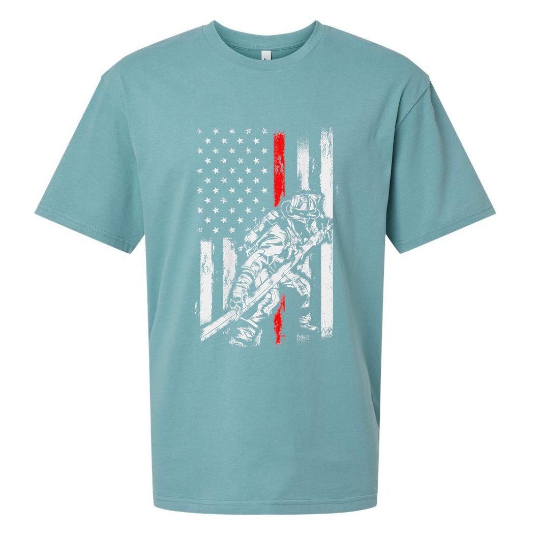 Firefighter Red Us Patriotic Funny Fireman American Flag Sueded Cloud Jersey T-Shirt