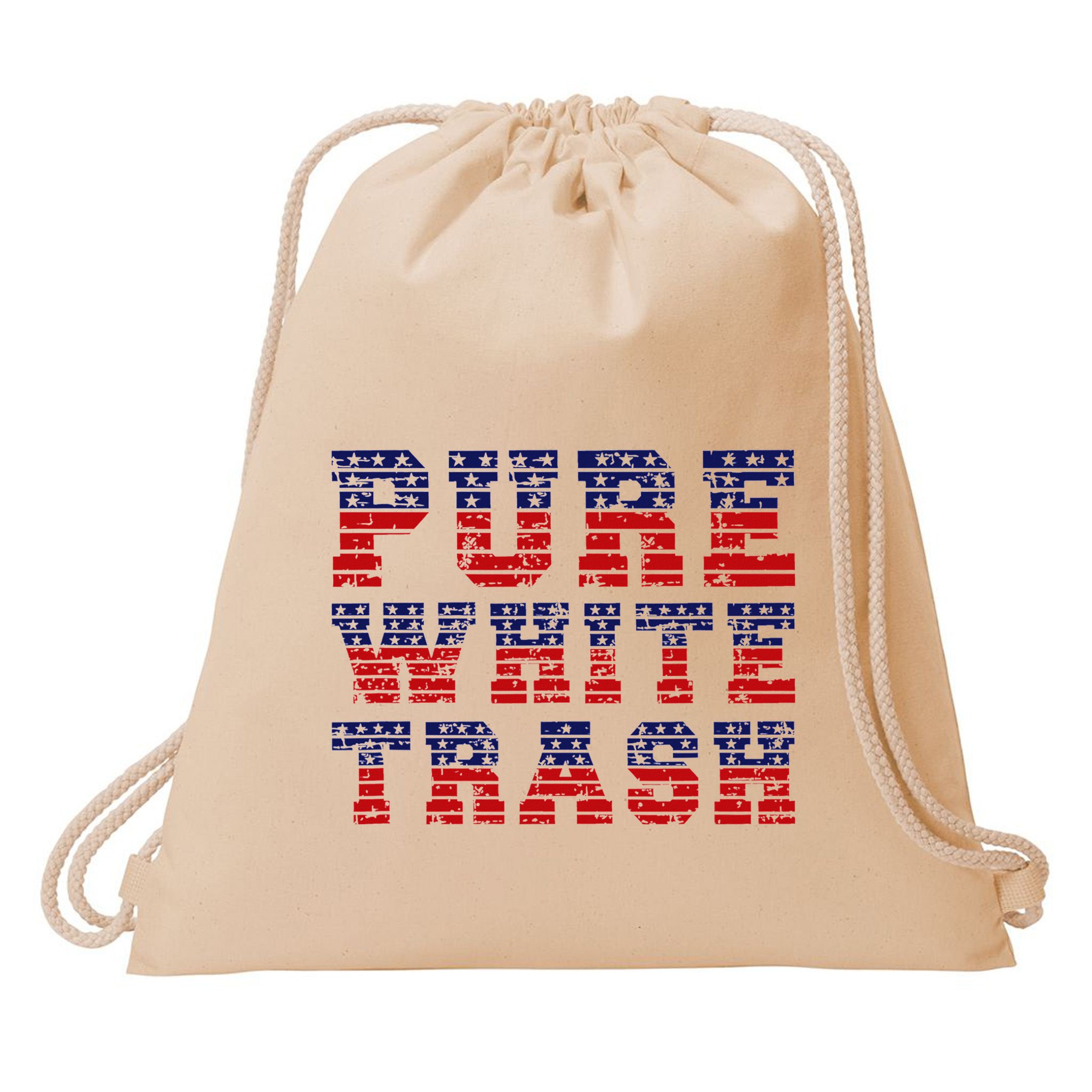 Funny Redneck Usa American Flag Pure White Trash Drawstring Bag
