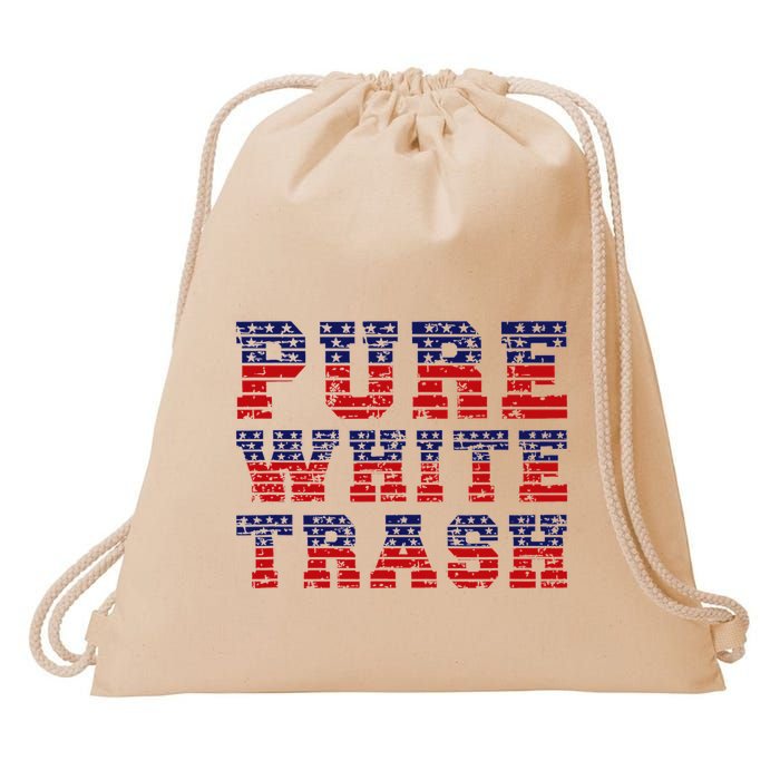 Funny Redneck Usa American Flag Pure White Trash Drawstring Bag