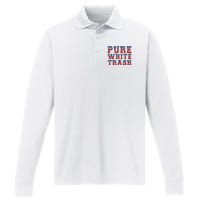 Funny Redneck Usa American Flag Pure White Trash Performance Long Sleeve Polo