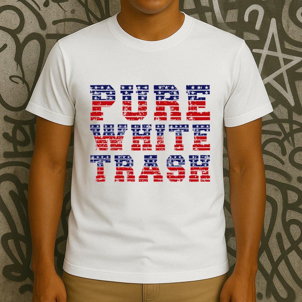 Funny Redneck Usa American Flag Pure White Trash T-Shirt