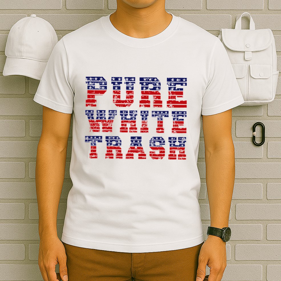Funny Redneck Usa American Flag Pure White Trash T-Shirt