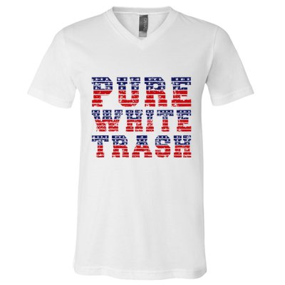 Funny Redneck Usa American Flag Pure White Trash V-Neck T-Shirt