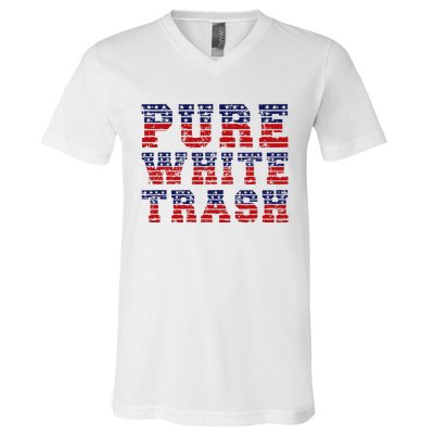 Funny Redneck Usa American Flag Pure White Trash V-Neck T-Shirt