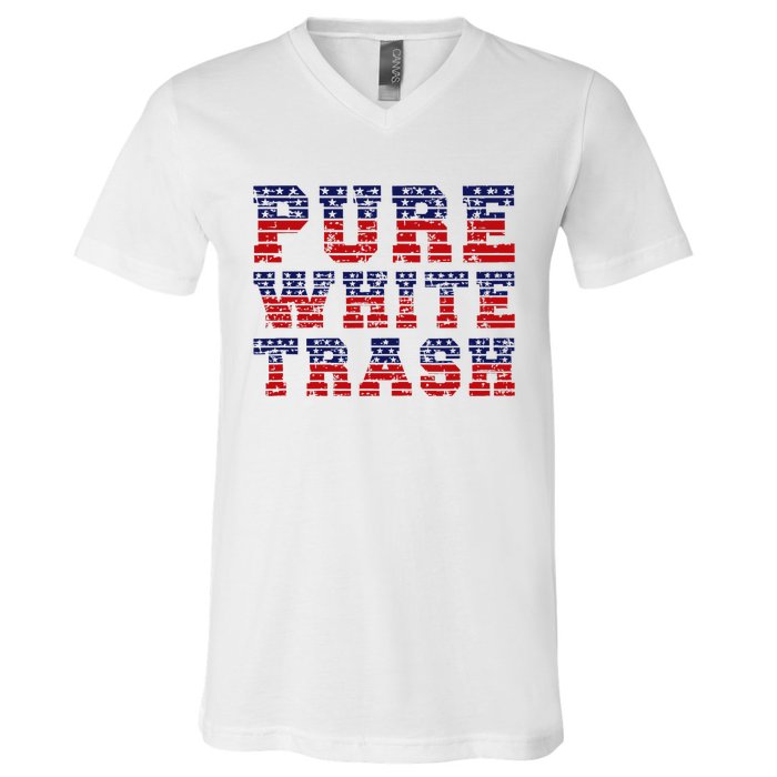 Funny Redneck Usa American Flag Pure White Trash V-Neck T-Shirt