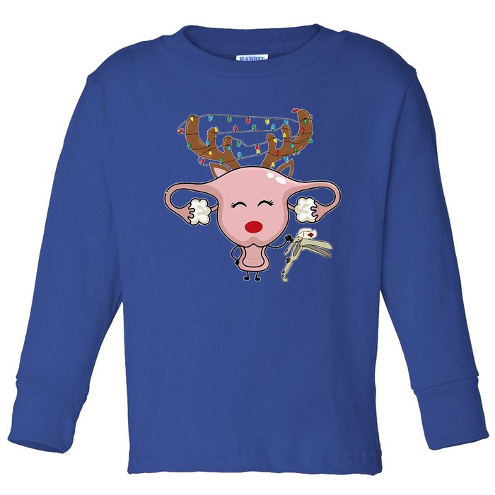 Festive Reindeer Uterus Nurse Speculum Xmas Light Obgyn Toddler Long Sleeve Shirt