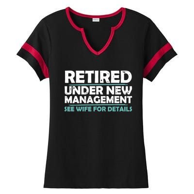 Funny Retired Under New Management Retirement Ladies Halftime Notch Neck Tee