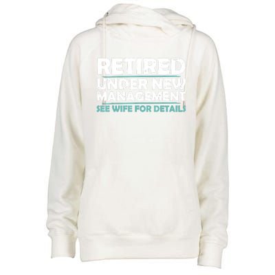 Funny Retired Under New Management Retirement Womens Funnel Neck Pullover Hood