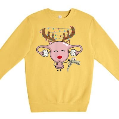 Festive Reindeer Uterus Nurse Speculum Xmas Light Obgyn Premium Crewneck Sweatshirt