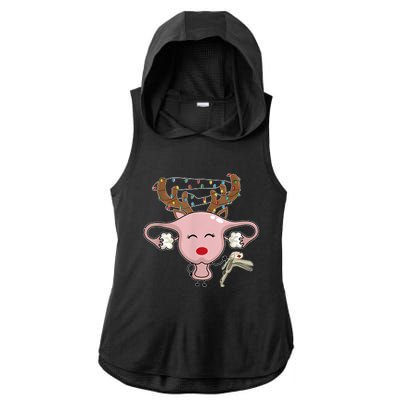 Festive Reindeer Uterus Nurse Speculum Xmas Light Obgyn Ladies PosiCharge Tri-Blend Wicking Draft Hoodie Tank